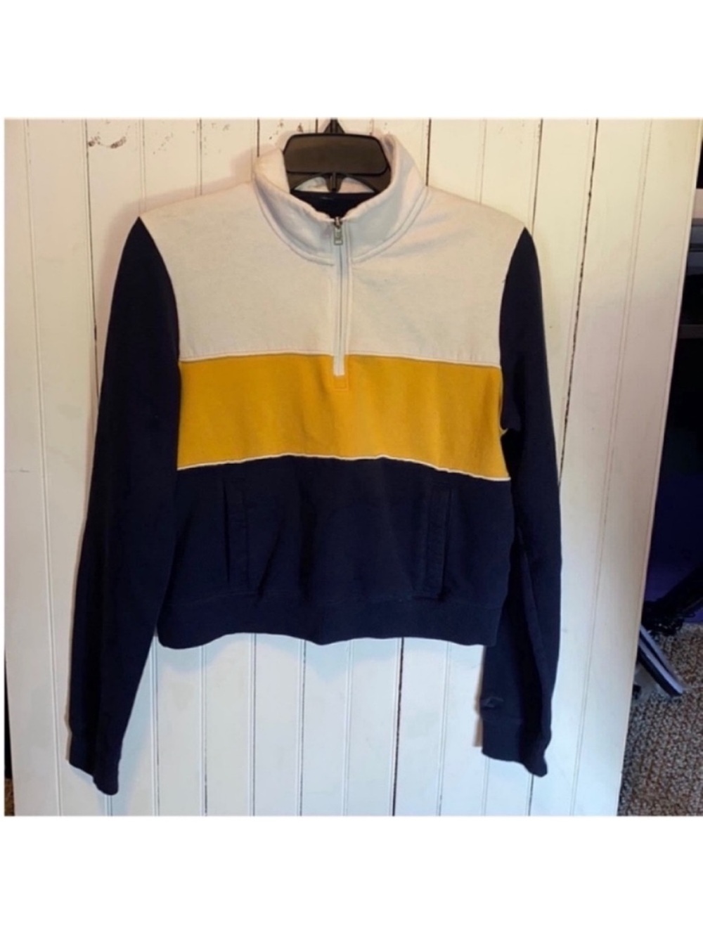 Hollister Quarter Zip Colorblock Navy Yellow White Size M